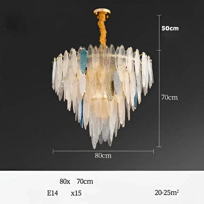 Decorbites art deco glass iron led chandelier with cascading clear and blue glass shades for dining room lighting