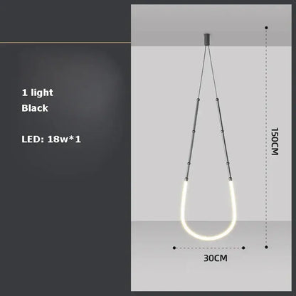 Black pendant light with illuminated u-shaped led strip from decorbites art deco gold collection for dining room