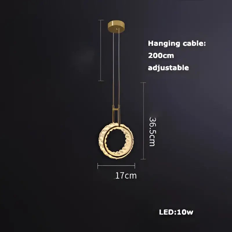 Gold-toned circular pendant light with adjustable 200cm cable by DecorBites™ art deco led vintage American style