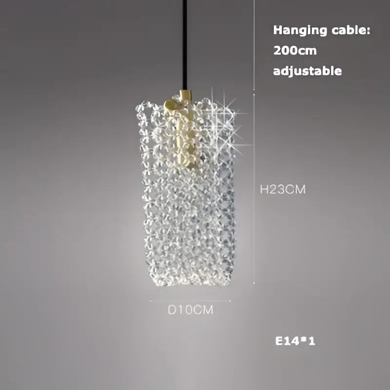 A sparkling crystal pendant light with gold-toned fixture and adjustable 200cm cable from decorbites art deco led collection