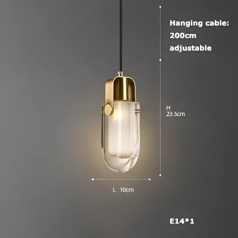 A modern decorbites art deco pendant light with clear glass body gold-toned metal accents and e14 bulb socket
