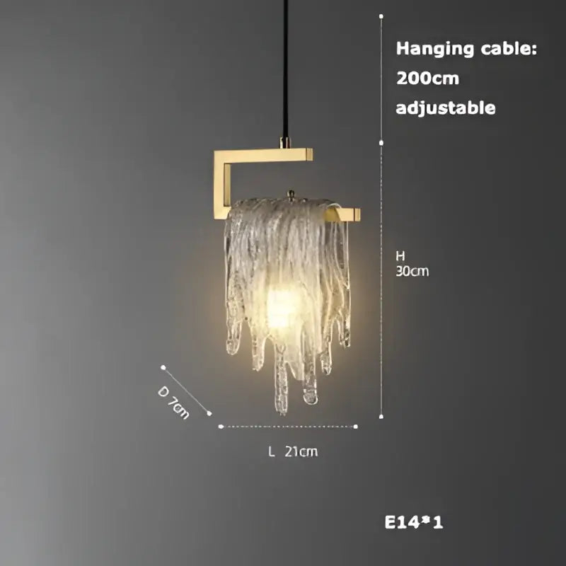 Modern geometric pendant light with gold metal frame and cascading translucent glass icicles decorbites art deco led