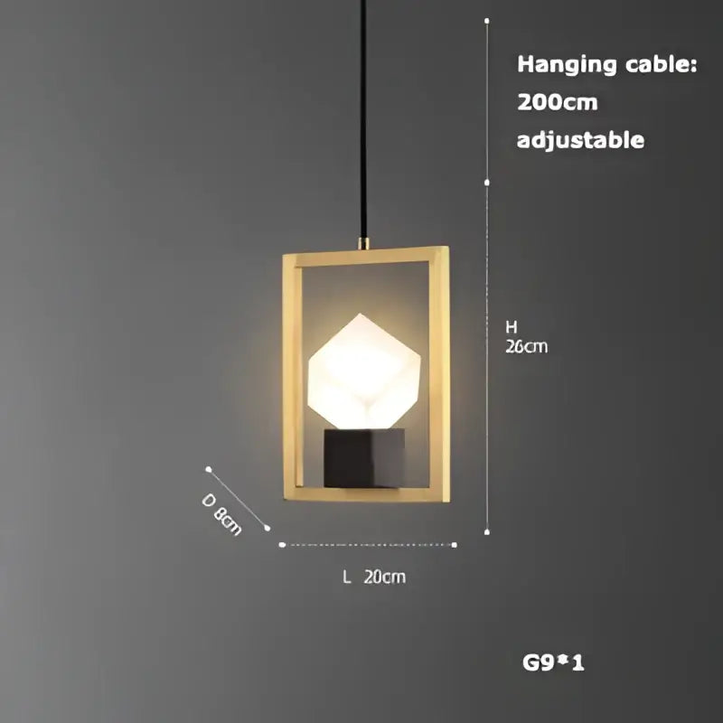 Gold-framed DecorBites Art Deco pendant light with geometric white glass shade and black base, vintage American style LED chandelier