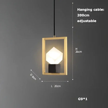 Gold-framed DecorBites Art Deco pendant light with geometric white glass shade and black base, vintage American style LED chandelier