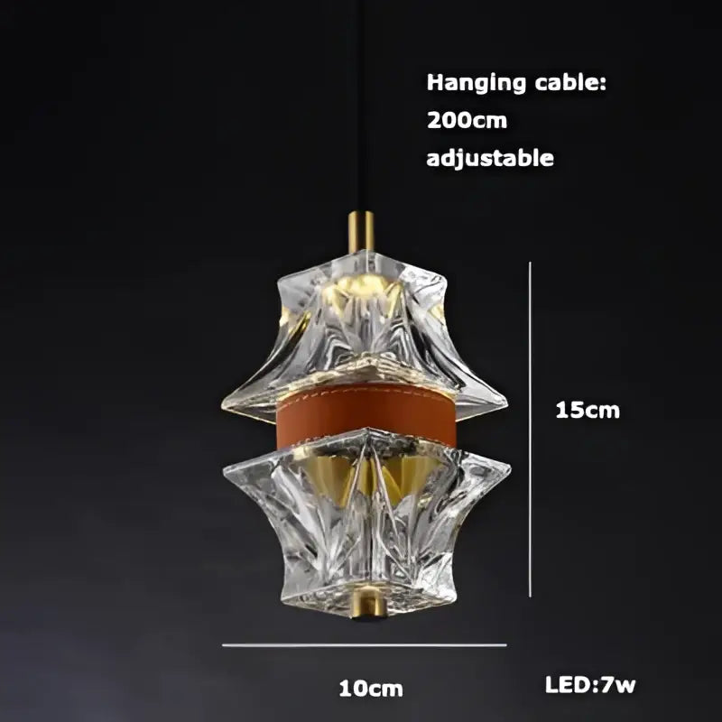 DecorBites Art Deco LED glass ceiling pendant light with tiered crystal design and gold-toned metal accents