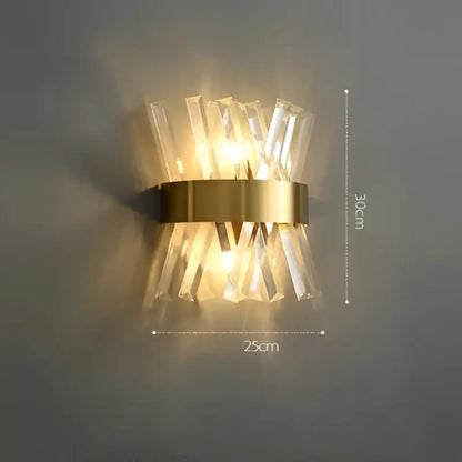 Gold-toned decorbites art deco led wall sconce with clear crystal prisms in radial pattern for bedroom corridor lighting