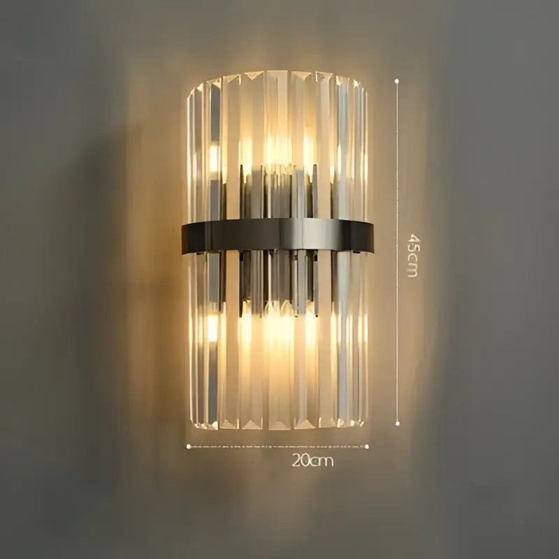 Clear crystal glass wall sconce with sleek black metal band decorbites art deco led stainless steel bedroom light