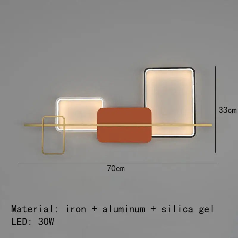 Modern geometric decorbites art deco wall sconce with white orange and gold rectangular metal panels for bedroom and hotel