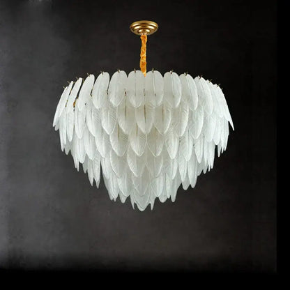 Elegant decorbites art deco white glass feather chandelier with gold-toned ceiling fixture for bedroom lighting