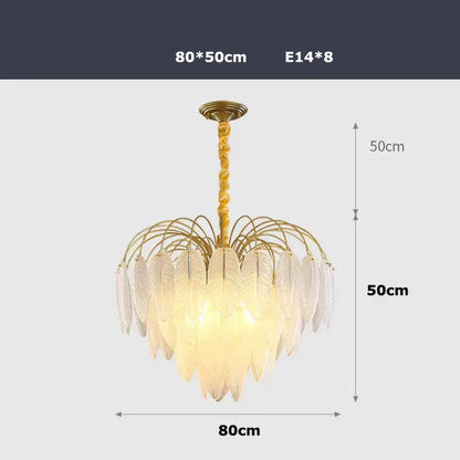 Gold-toned decorbites art deco white glass feather chandelier with cascading translucent shades for bedroom lighting