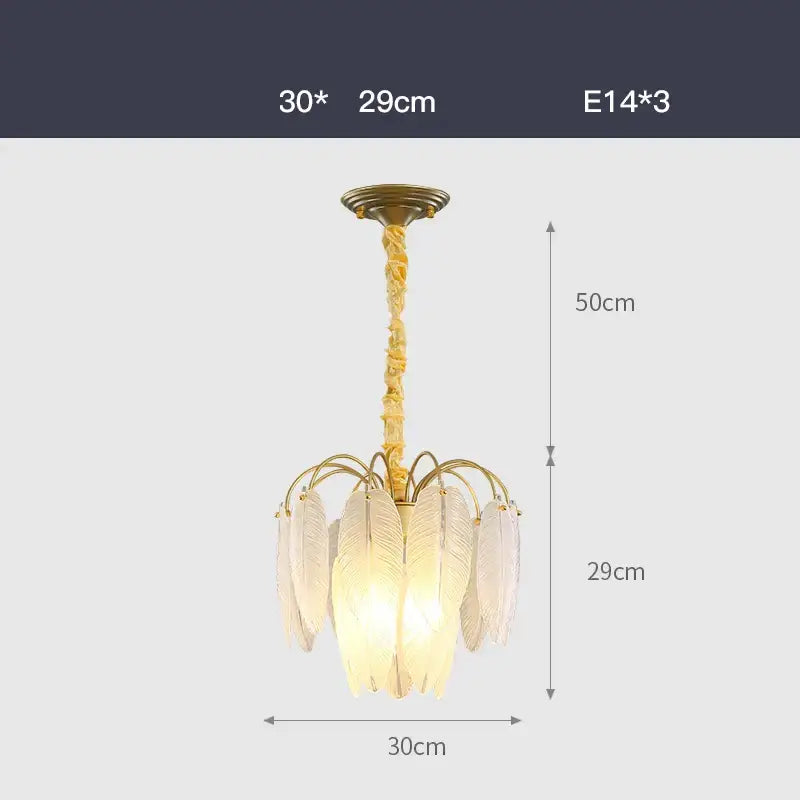 Decorbites art deco white glass feather chandelier with gold-toned frame and twisted rope suspension for bedroom