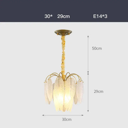 Decorbites art deco white glass feather chandelier with gold-toned frame and twisted rope suspension for bedroom