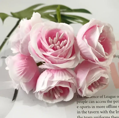 A cluster of pink and white decorbites artificial peony tea silk flowers with soft layered petals for home garden wedding