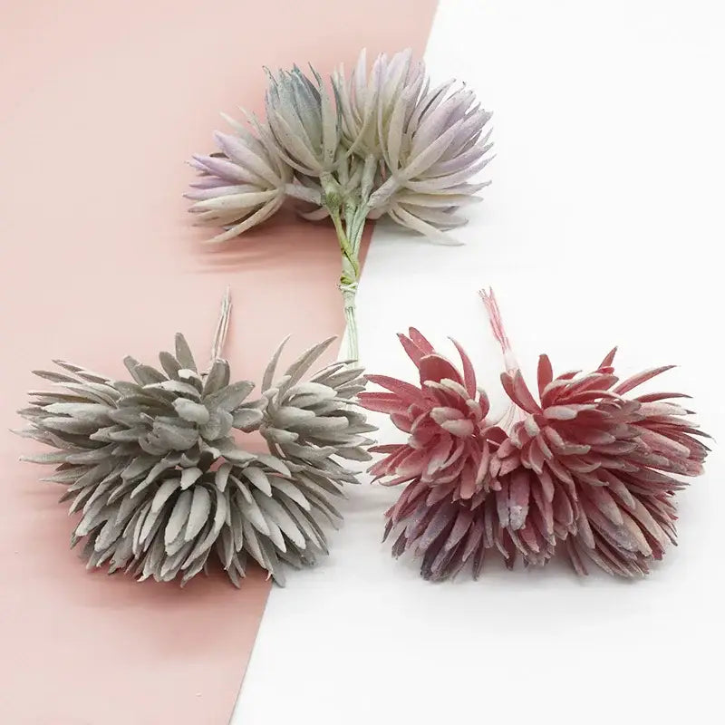 Decorbites artificial plant fake flowers with muted lavender gray dusty rose and burgundy spiky petals for christmas decor