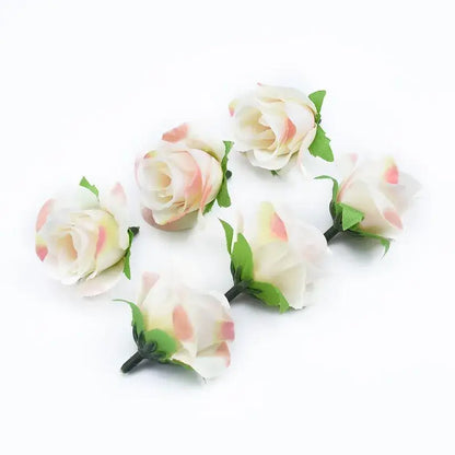 DecorBites™ artificial plants decorative flowers brooch with delicate white and pink synthetic fabric petals and green leaves