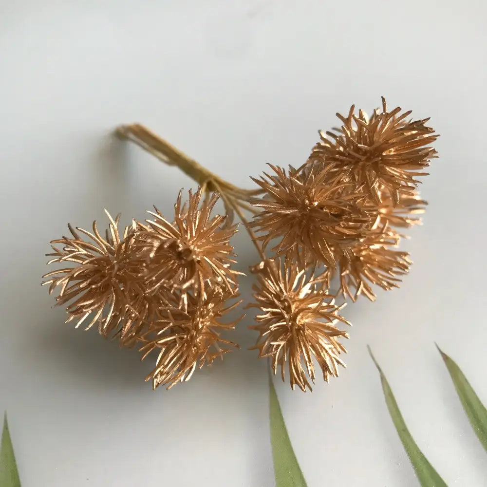 Golden metallic dried seed pods cluster on stem in decorbites artificial plants set for wedding and home decor