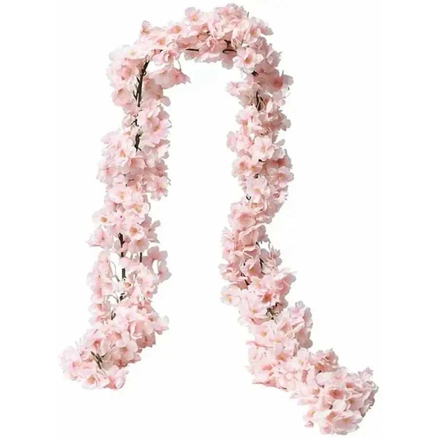 DecorBites artificial sakura pink garland with realistic petals and dark green stems for wedding garden decor