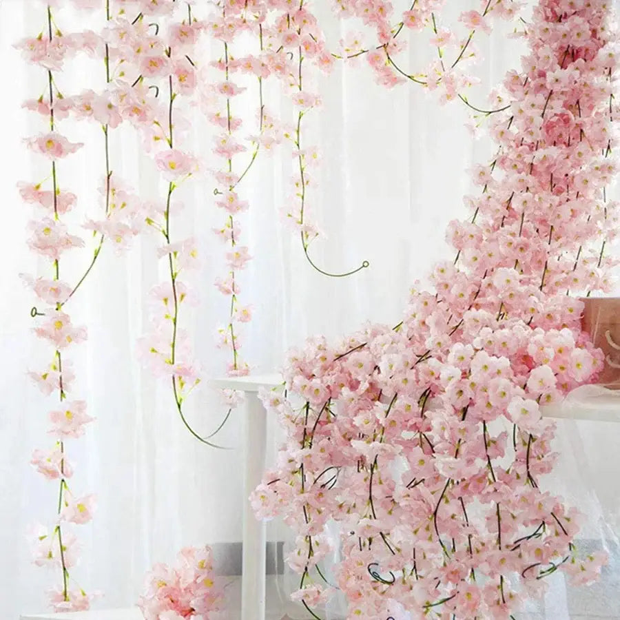 Pink decorbites artificial sakura flowers vine with delicate petals and slender green stems for wedding garden decor
