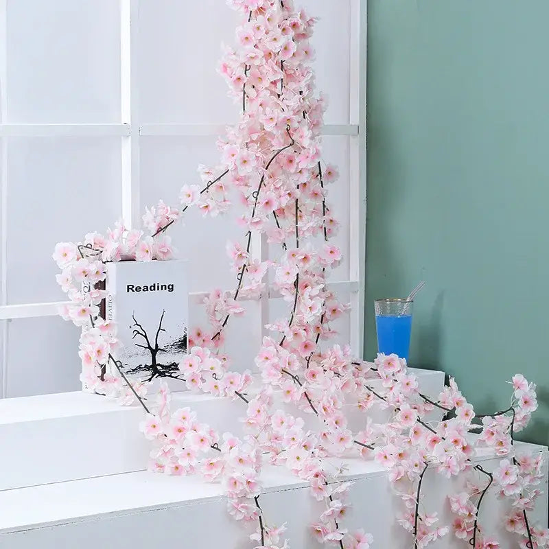 Decorbites artificial sakura delicate pink artificial sakura flowers vine with slender black stems for wedding decor