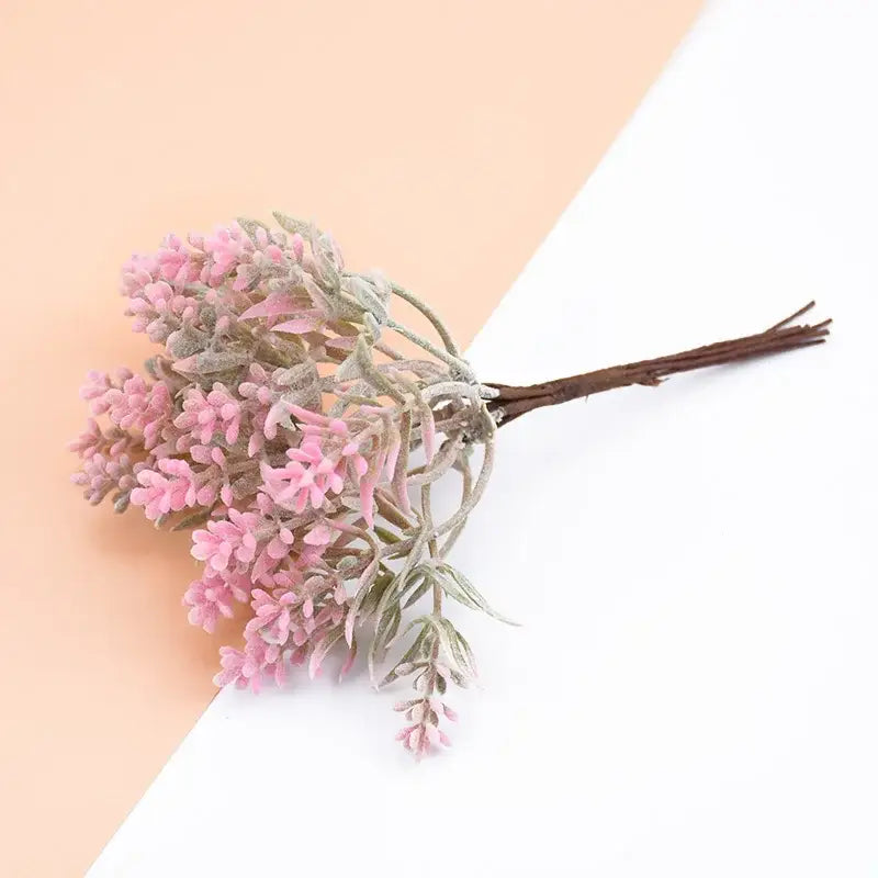 A delicate decorbites artificial water grass vase with pink and gray frosted flowers and brown stem for home decor