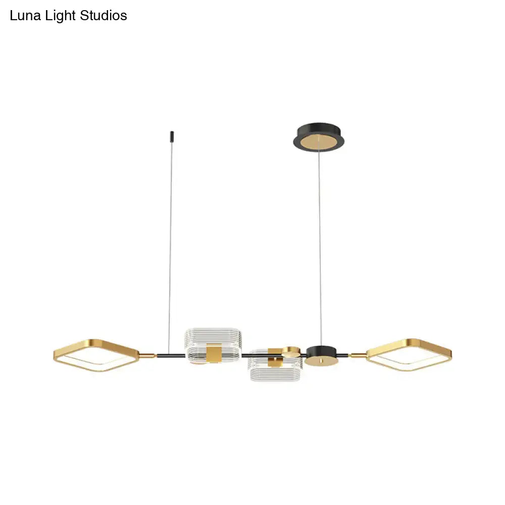 Decorbites™ artistic metal led light fixture with gold ring island design and clear glass shades for dining room use