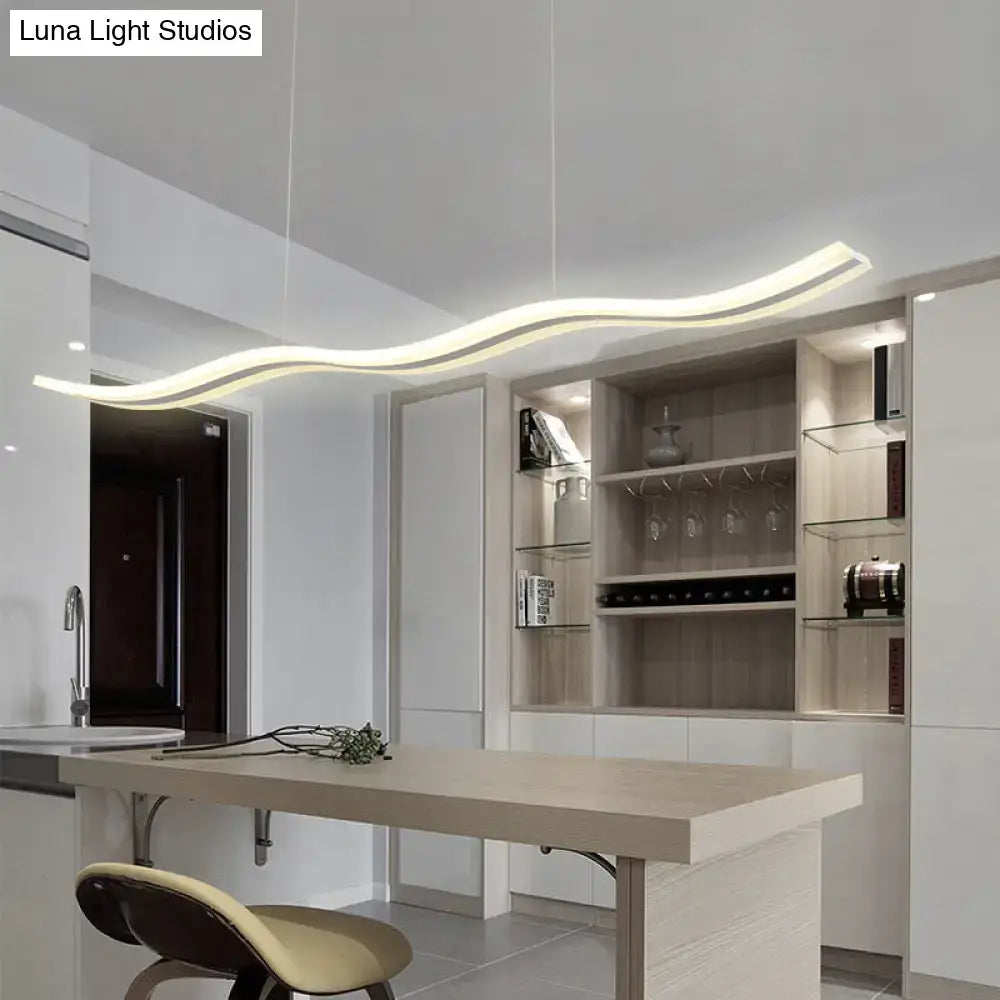 Modern white led acrylic island pendant light with sleek curved design by decorbites for restaurants