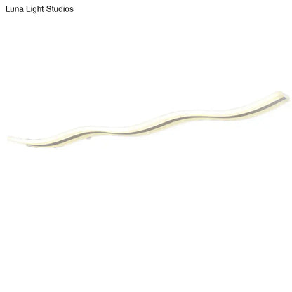 DecorBites™ artistic wave island pendant light in white LED acrylic with sleek curved design and subtle gray accent strip