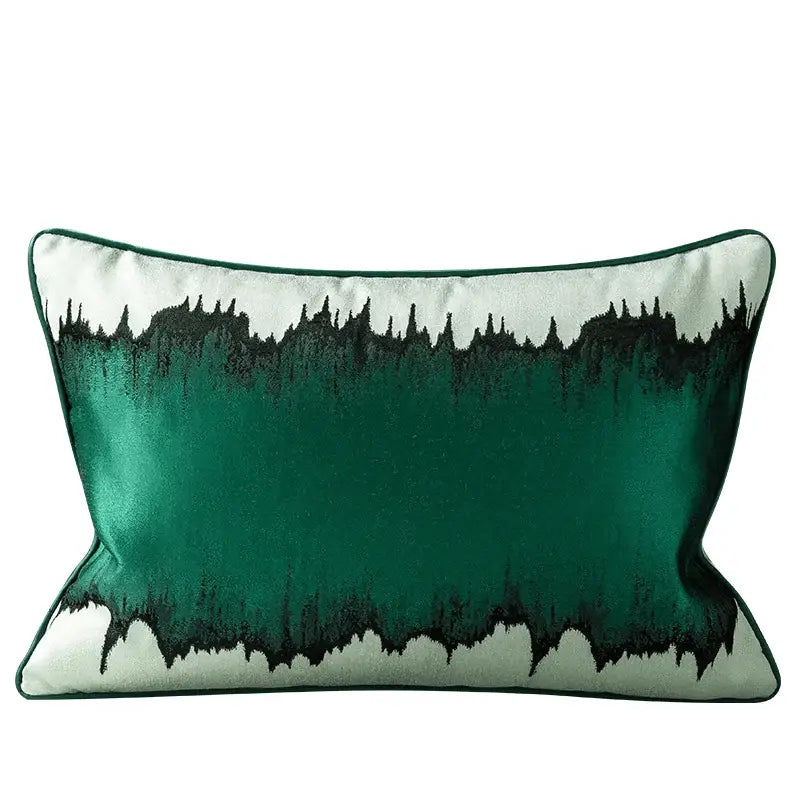 Decorbites asian landscape jacquard square pillow cover with metallic silver and gray textured wavy stripes
