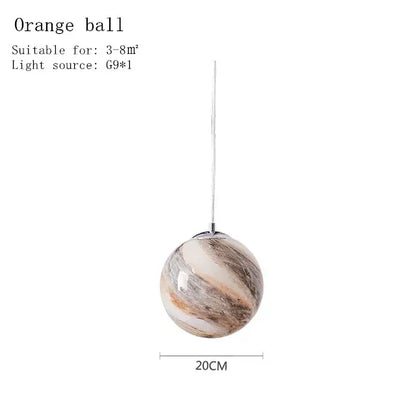 Decorbites astronaut ball led pendant light with 20cm marbled orange beige glass finish for modern boys room decor