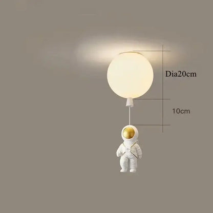 Decorbites astronaut balloon ceiling lamp with white astronaut figurine gold helmet and frosted glass globe light