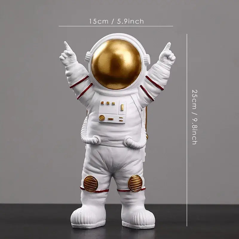 Decorbites astronaut figurine abstract sculpture in white with gold helmet and red trim for modern home decor