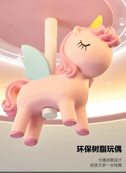 DecorBites astronaut led ceiling light featuring a pink unicorn shape with pastel blue wings and eco-friendly resin