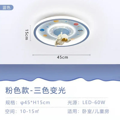 Blue circular DecorBites astronaut led ceiling light with central astronaut and colorful planets, 45cm diameter for kids room