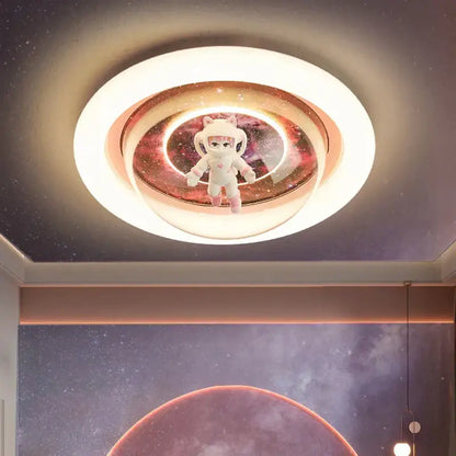 DecorBites astronaut led ceiling light with glowing white ring galaxy design and plush white astronaut figure for children’s rooms