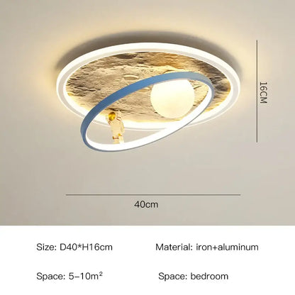 Modern decorbites astronaut led chandelier featuring metallic gold astronaut and planets with blue white rings for children rooms