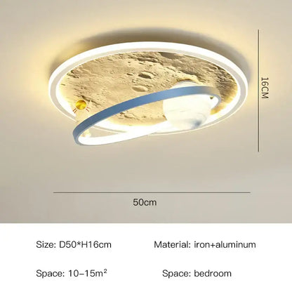 Circular decorbites astronaut led chandelier with moon-textured surface blue ring and white led trim for children room