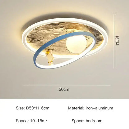 Modern decorbites astronaut led chandelier with moon textured center blue orbital ring and white led for kids bedroom