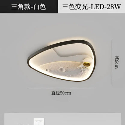 White triangular ceiling lamp with black frame and frosted acrylic panel featuring led three-color lighting by DecorBites astronaut moon