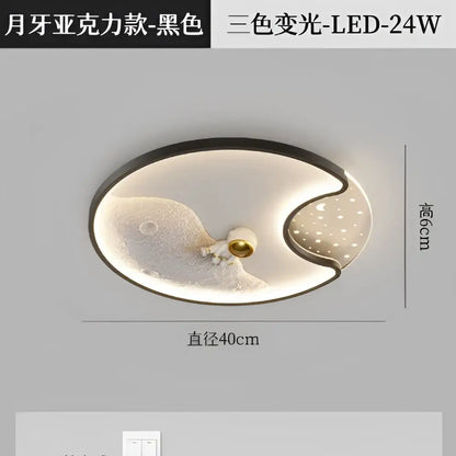 Black mooncake-shaped DecorBites astronaut moon acrylic ceiling lamp with textured frosted glass and three-color illumination