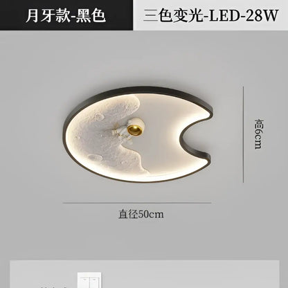 Black decorbites astronaut moon acrylic ceiling lamp with frosted glass, gold center, and tri-color led lighting