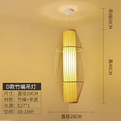 Decorbites bamboo ceiling chandelier woven pendant light with vertical slats crafted from bamboo and sheepskin