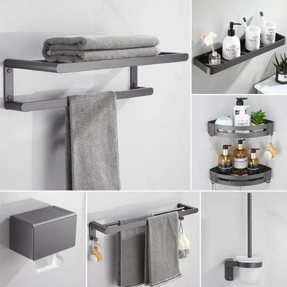 Matte black metal bathroom shelf with integrated towel rack from decorbites bathroom hardware set for organized storage