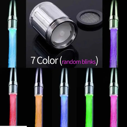 DecorBites™ bathroom LED faucet aerator with sleek chrome finish and 7-color random blink lighting for water saving