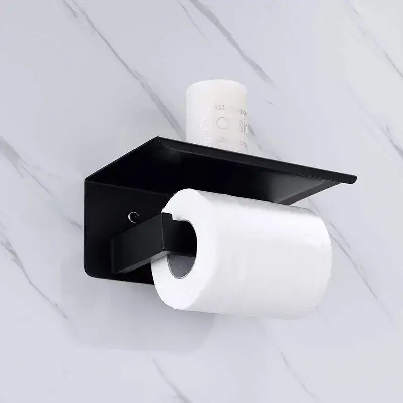 Black matte decorbites bathroom multi-function holder with shelf made of sus 304 for sanitary and paper rolls