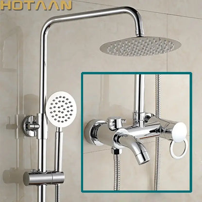 Decorbites bathroom rainfall shower faucet set with chrome finish features rectangular rainhead and circular hand sprayer