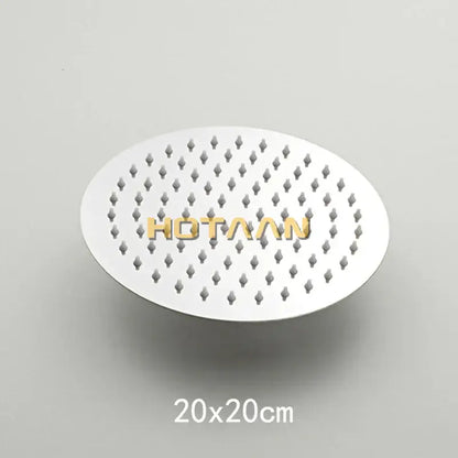 Silver oval showerhead with diamond nozzles and hotaaan logo in the decorbites™ shower faucet set chrome copper finish