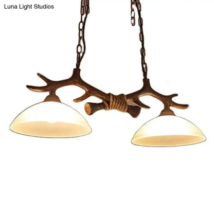 Decorbites beige glass dark coffee pendant light with two warm-toned shades and antler decor for ceiling light use