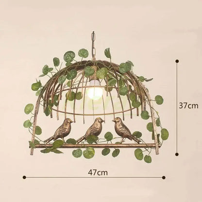 Antique brass decorbites birdcage led chandelier with green ivy and bronze birds for black and white bedroom light