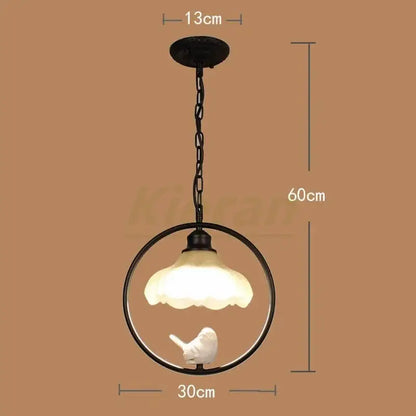 Black metal decorbites birdcage led chandelier with frosted glass shade and white ceramic bird for bedroom lighting