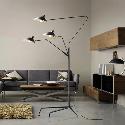 Decorbites black aluminum 3 arm floor lamp with adjustable dome shades in black aluminum nordic style for living room